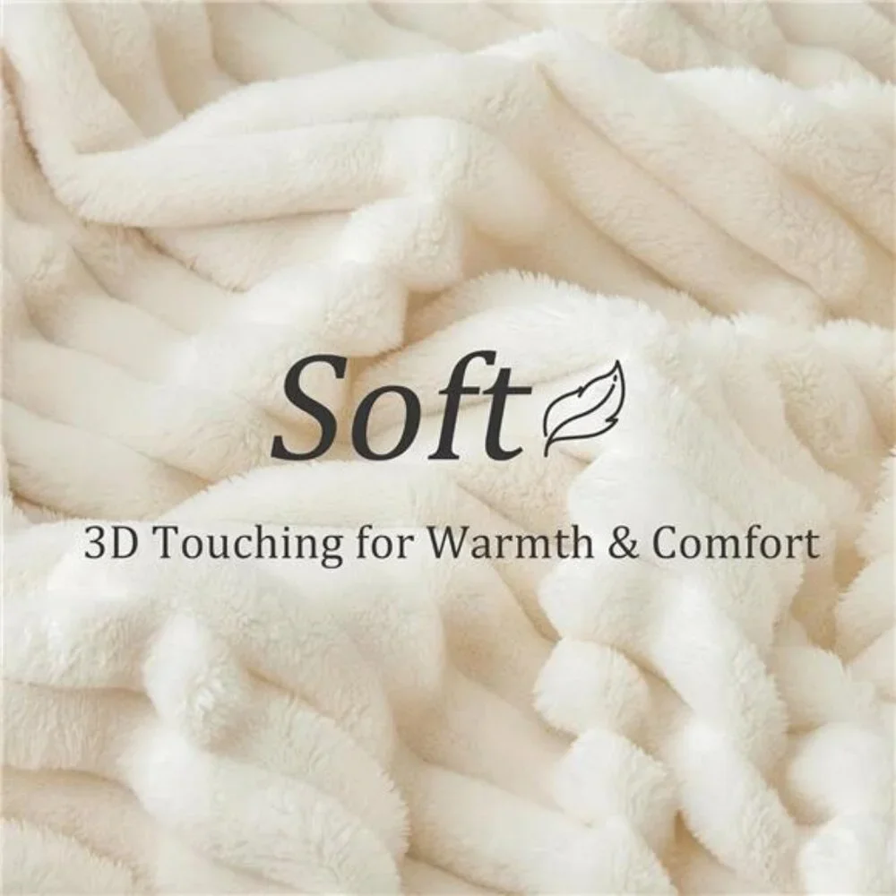 Fleece Throw Blanket for Couch - 300GSM Soft & Warm Fluffy Cream White Blanket